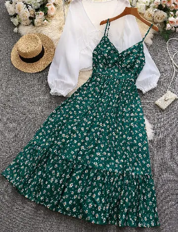 Compleu SHEIN CURVE, alb/verde