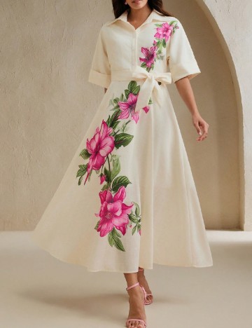 Rochie lunga Anewsta, ecru