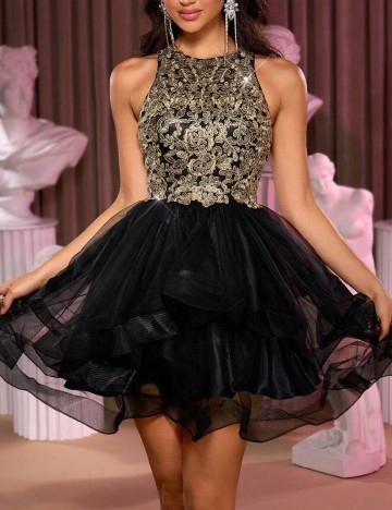 Rochie scurta SHEIN, negru/auriu
