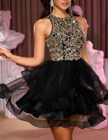 Rochie scurta SHEIN, negru/auriu