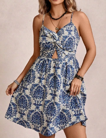 Rochie scurta SHEIN CURVE, bleumarin/crem