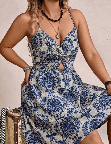 Rochie scurta SHEIN CURVE, bleumarin/crem