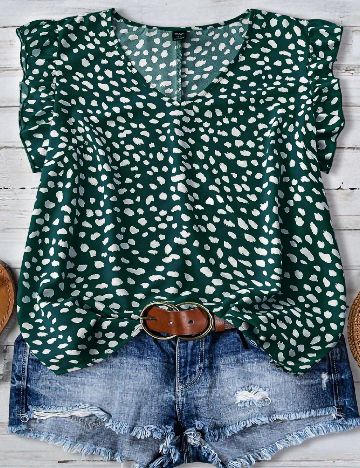 Bluza SHEIN CURVE, verde/alb
