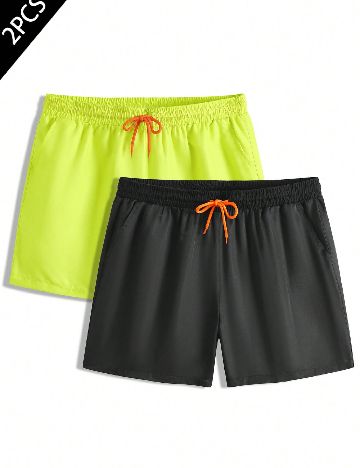 Set short de baie 2 perechi SHEIN, verde/negru