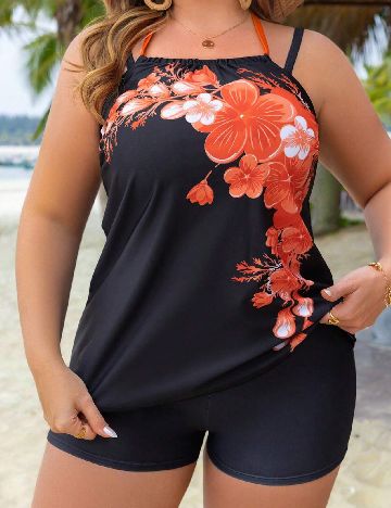 Costum de baie SHEIN, negru/portocaliu