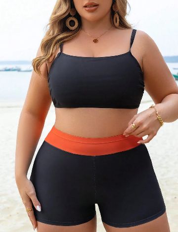 Costum de baie SHEIN, negru/portocaliu