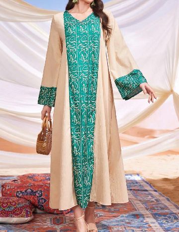 Rochie lunga SHEIN, crem/verde