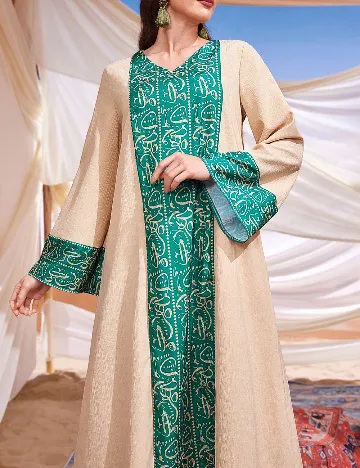 Rochie lunga SHEIN, crem/verde