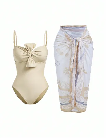 Costum de baie SHEIN, alb/crem