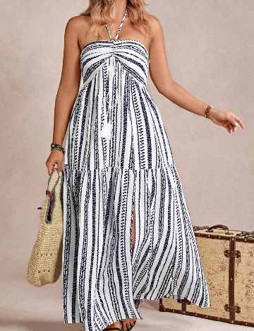 Rochie lunga SHEIN CURVE, alb/bleumarin