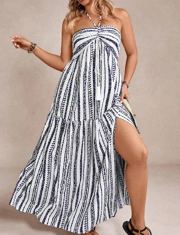 Rochie lunga SHEIN CURVE, alb/bleumarin