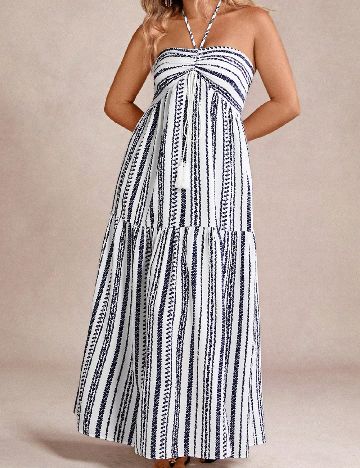 Rochie lunga SHEIN CURVE, alb/bleumarin