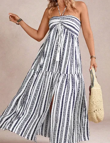 Rochie lunga SHEIN CURVE, alb/bleumarin