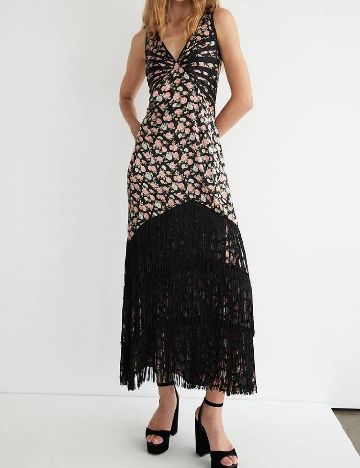 Rochie lunga WAREHOUSE, floral print/negru