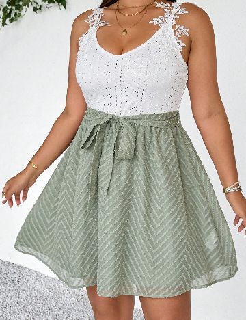 Rochie scurta SHEIN CURVE, verde/alb