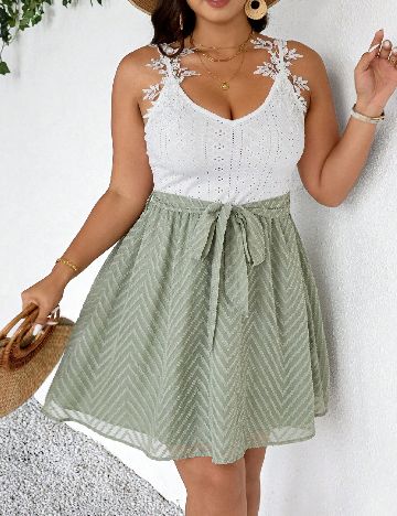 Rochie scurta SHEIN CURVE, verde/alb