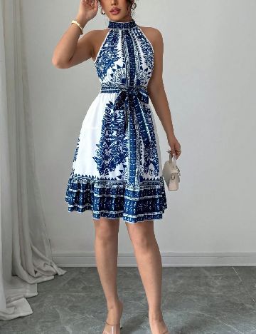 Rochie scurta SHEIN, alb/albastru