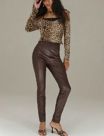 Pantaloni imitatie de piele TypaGal, maro