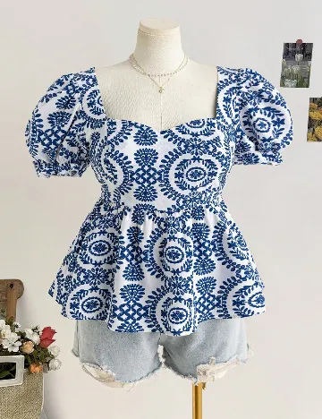 Bluza SHEIN CURVE, alb/albastru