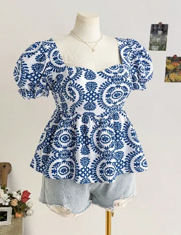 Bluza SHEIN CURVE, alb/albastru