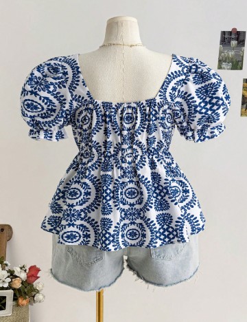 Bluza SHEIN CURVE, alb/albastru