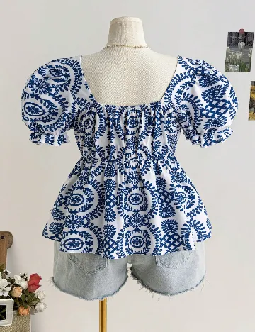 Bluza SHEIN CURVE, alb/albastru