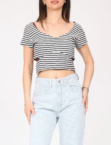 Top Bershka, alb/albastru