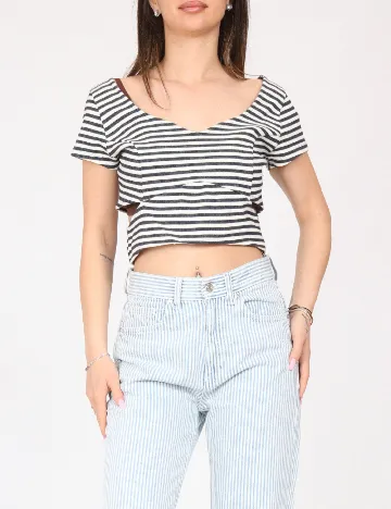 Top Bershka, alb/albastru