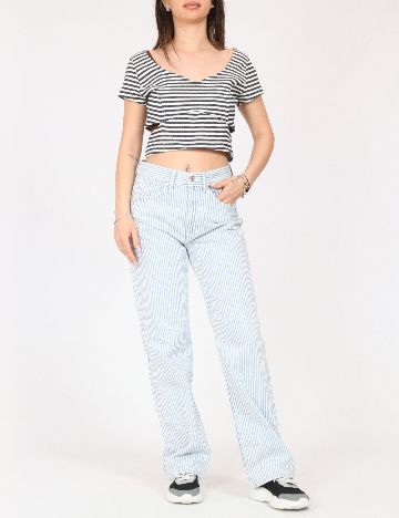 Top Bershka, alb/albastru