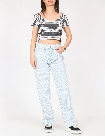Top Bershka, alb/albastru