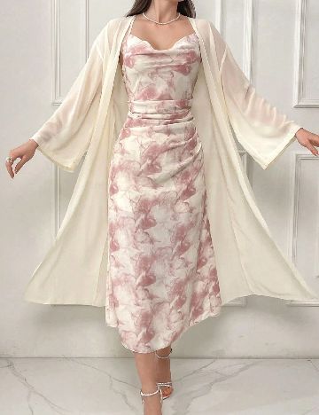 Set Cardigan si rochie SHEIN, crem/roz