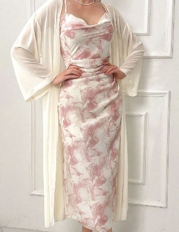 Set Cardigan si rochie SHEIN, crem/roz