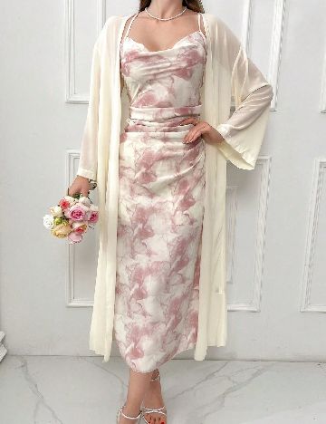 Set Cardigan si rochie SHEIN, crem/roz