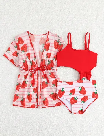 Costum de baie Shein Kids, rosu/roz