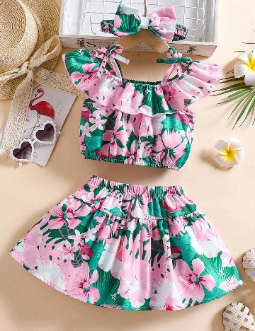 Compleu Shein Kids, verde/roz