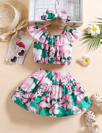 Compleu Shein Kids, verde/roz