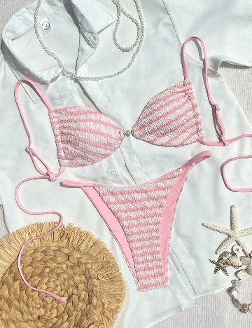 Costum de baie SHEIN, roz/alb