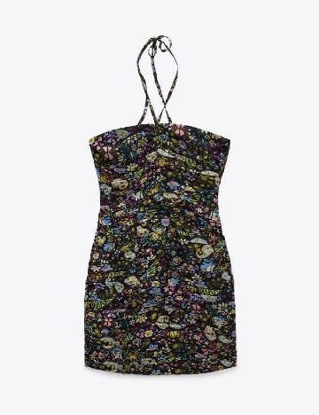 Rochie scurta Zara, negru floral