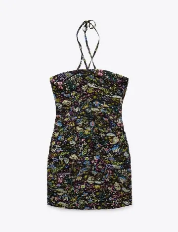 Rochie scurta Zara, negru floral