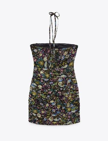 Rochie scurta Zara, negru floral