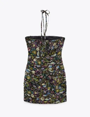 Rochie scurta Zara, negru floral
