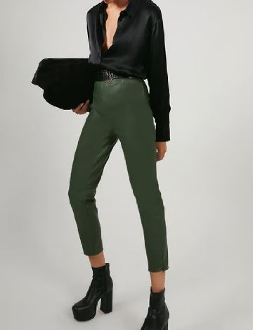 Pantaloni imitatie de piele WAREHOUSE, verde
