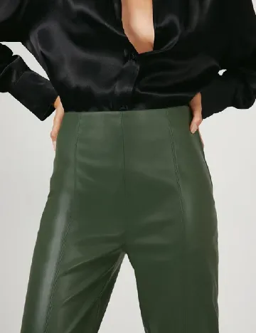 Pantaloni imitatie de piele WAREHOUSE, verde