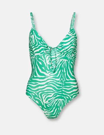 Costum de baie WAREHOUSE, verde/crem