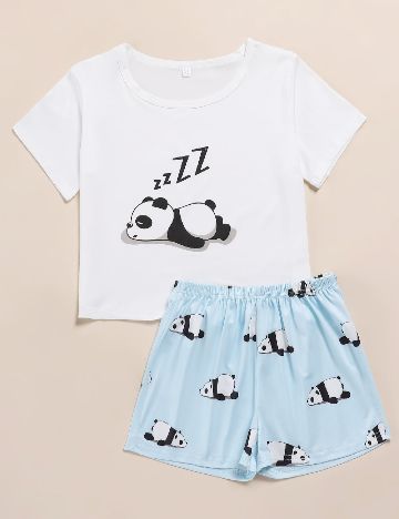 Pijama Shein Kids, alb/albastru