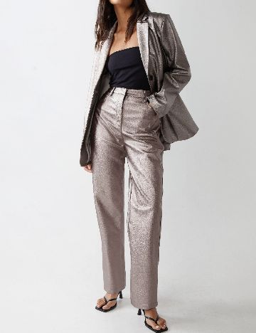 Pantaloni imitatie de piele WAREHOUSE, gri