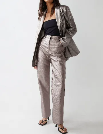 Pantaloni imitatie de piele WAREHOUSE, gri