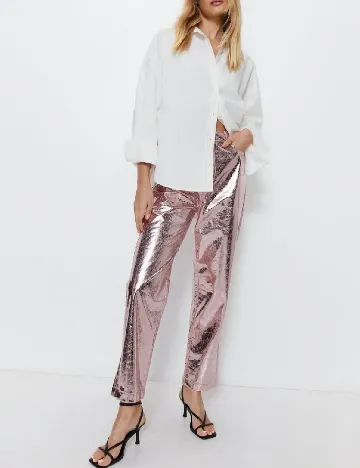 Pantaloni imitatie de piele WAREHOUSE, roz