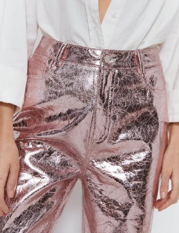 Pantaloni imitatie de piele WAREHOUSE, roz