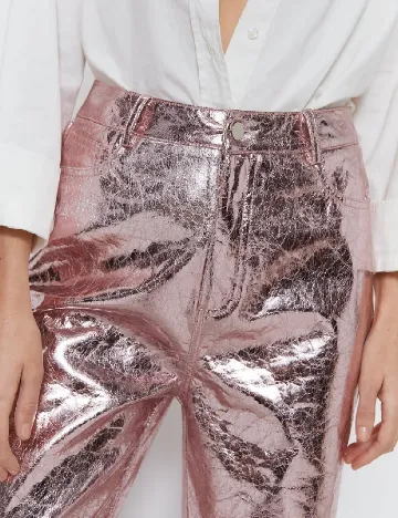 Pantaloni imitatie de piele WAREHOUSE, roz